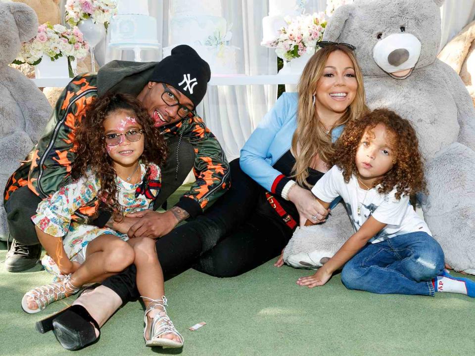 Monroe Cannon, Nick Cannon, Mariah Carey and Moroccan Scott Cannon attend the Moroccan Scott Cannon and Monroe Cannon Party on Mary 13 in Los Angeles, California