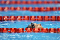 Summer McIntosh of Canada reacts after winning the women's 400m medley final at the World Swimming Championships in Fukuoka, Japan, Sunday, July 30, 2023. (AP Photo/Eugene Hoshiko)