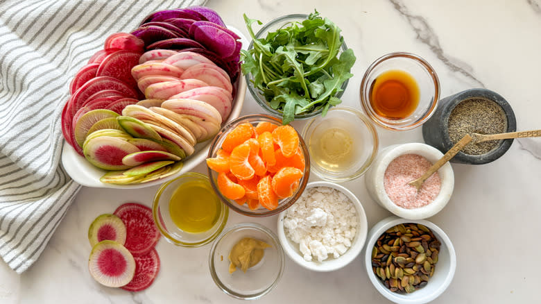 ingredients for a rainbow radish salad
