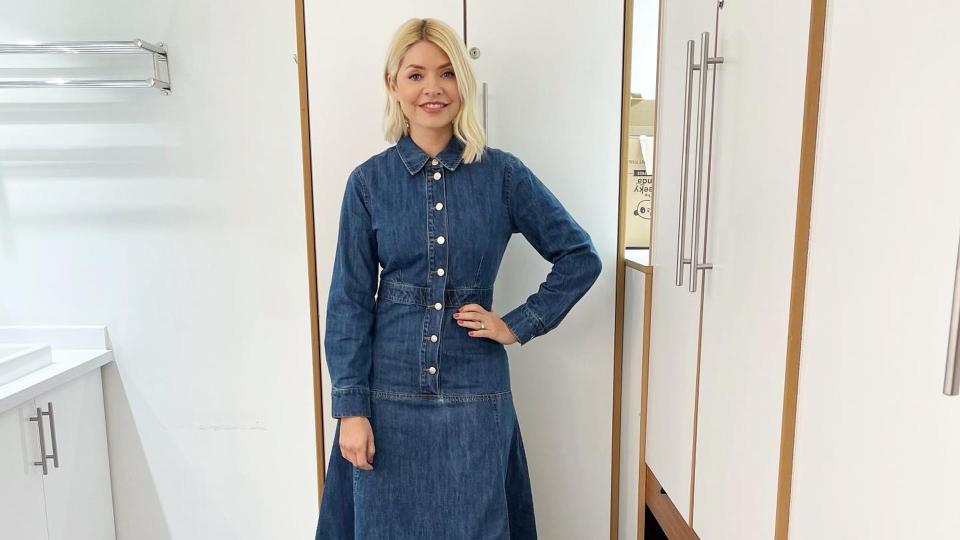 Holly in denim dress 