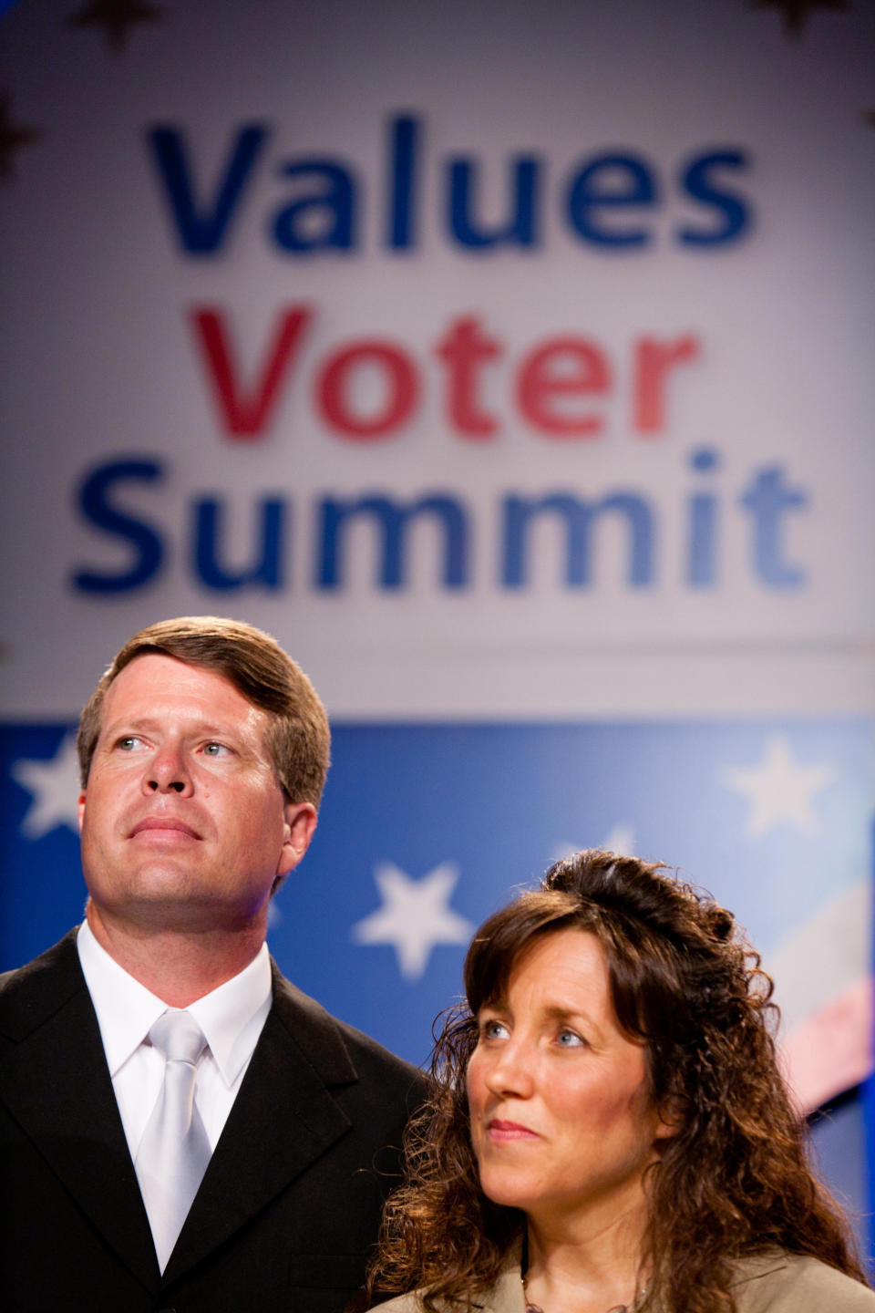 WASHINGTON - SEPTEMBER 17: Jim Bob Duggar (L) and Michelle Duggar of The Learning Channel TV show '19 Kids and Counting' speak at the Values Voter Summit on September 17, 2010 in Washington, DC. The annual summit drew nearly two thousand people to advocate for conservative causes. (Photo by Brendan Hoffman/Getty Images)