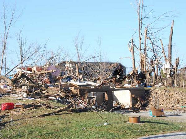 Tornado damage in Henryville, Ind., after a tornado swept through the small community on March 2, 2012. There have been fewer tornadoes this year than most.