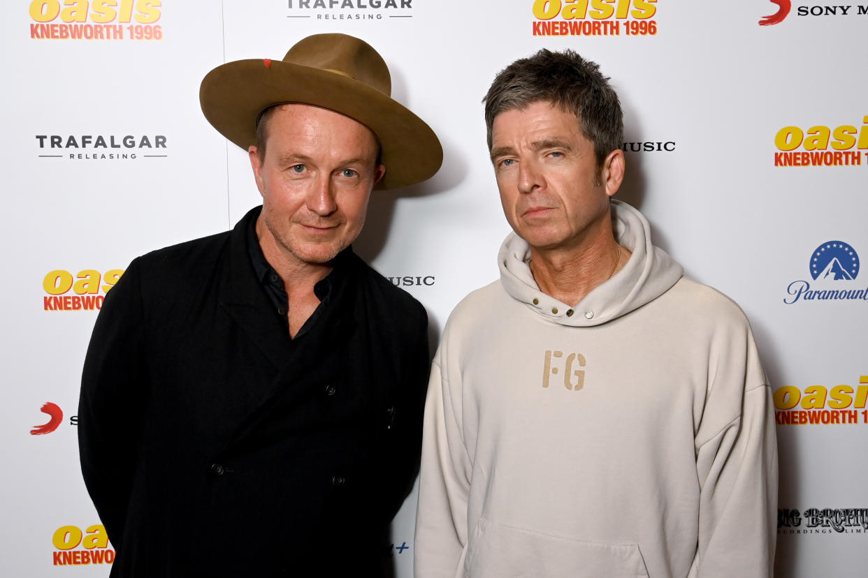 Jake Scott, director, and Noel Gallagher at the world premiere of 'Oasis Knebworth 1996'. (Dave J Hogan/Getty Images)