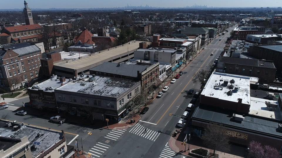 Drone image of downtown Montclair.