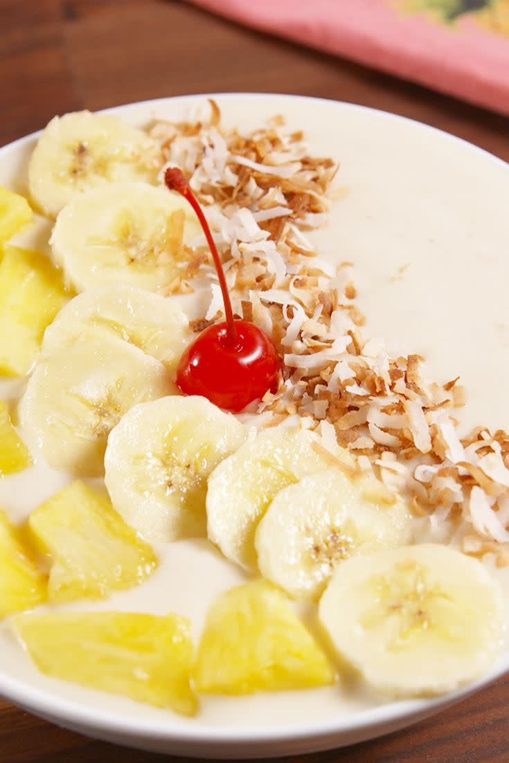 <p>The breakfast-approved piña colada 😉</p><p>Get the recipe from <a href="https://www.delish.com/cooking/recipe-ideas/recipes/a51092/pina-colada-smoothie-bowls-recipe/" rel="nofollow noopener" target="_blank" data-ylk="slk:Delish;elm:context_link;itc:0;sec:content-canvas" class="link ">Delish</a>.</p>