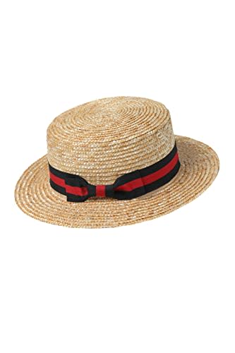 BABEYOND Men's 1920s Brim Boater Hat Gatsby Straw Hat 20s Costume Accessories (Red and Black, Small/Medium)