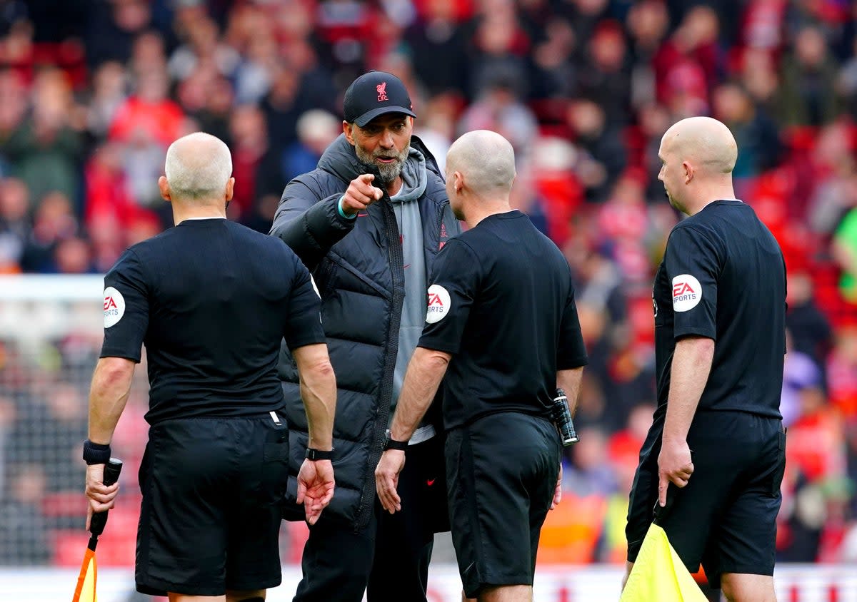 Jurgen Klopp was furious with the referee Paul Tierney (PA)
