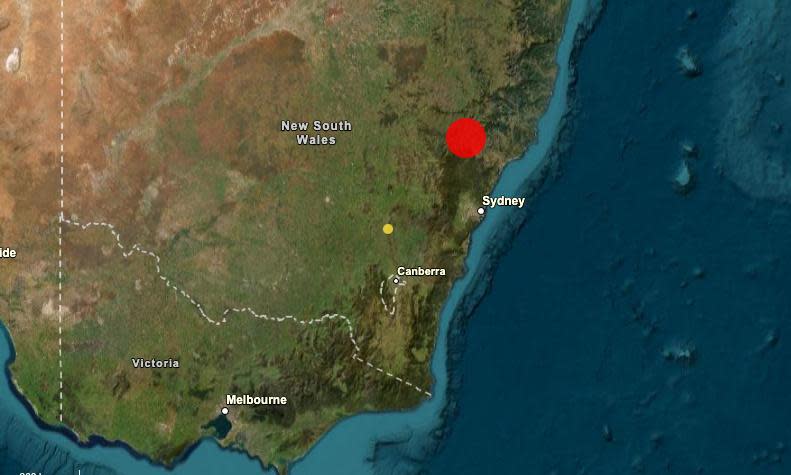 <span>More than 2,000 people from Newcastle to Sydney and west to Dubbo have reported feeling the earthquake which hit Denman in NSW, with the SES saying a property in Muswellbrook had its windows blown in.</span><span>Photograph: Geoscience Australia</span>