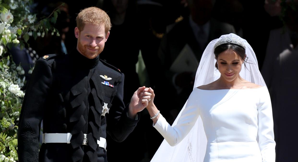 The Duchess of Sussex opted for Shellac to ensure her bridal manicure remained chip-proof (Getty Images)