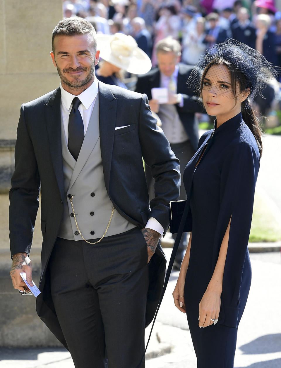 David and Victoria Beckham at Prince Harry and Meghan's wedding in 2018