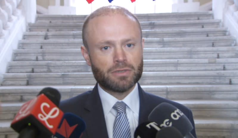 Maltese Prime Minister Joseph Muscat gives a statement on developments in the murder case of journalist Daphne Caruana Galizia