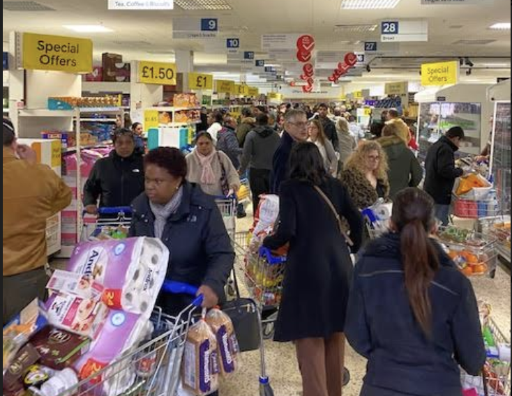 Within 10 mins of doors opening for NHS workers shopping within their special designated hour at Tesco in Purley, Surrey. Photo: Yahoo Finance UK/Lianna Brinded