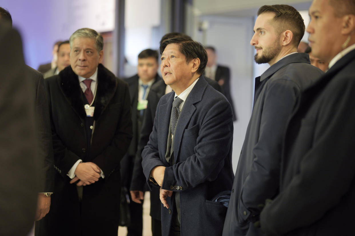 President of the Philippines Ferdinand Marcos Jr. arrives at the World Economic Forum in Davos, Switzerland, on Wednesday, Jan. 18, 2023. The annual meeting of the World Economic Forum is taking place in Davos from Jan. 16 until Jan. 20, 2023. (AP Photo/Markus Schreiber)