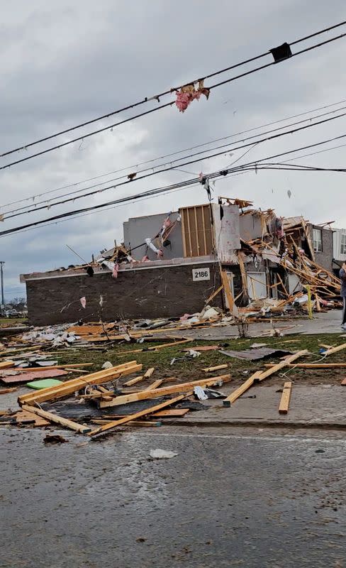 Homes damaged by a possible tornado at Clarksville,Tennessee