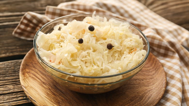 bowl of sauerkraut on table