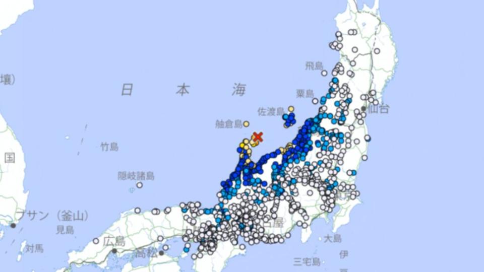 日本石川縣5日下午14時42分發生規模6.3地震。（圖／翻攝自日本氣象廳）