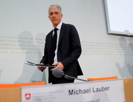 FILE PHOTO: Swiss Attorney General Michael Lauber attends his yearly news conference in Bern, Switzerland April 20, 2018. REUTERS/Denis Balibouse/File Photo