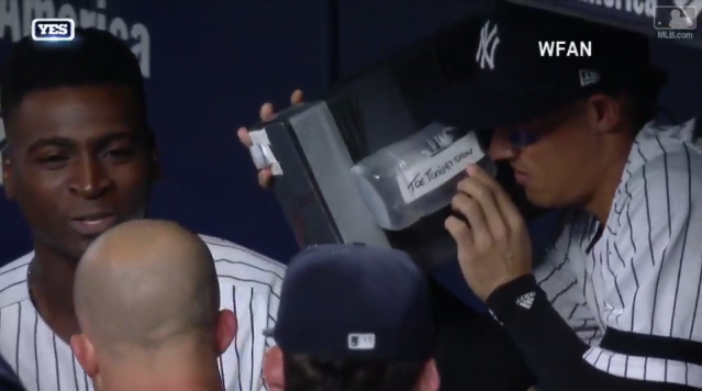 Yankees are doing mock interview dugout celebrations and they are