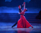 <p>The Olympic gymnast performed a dramatic tango with partner Sasha Farber during the spookiest night of <em>DWTS'</em> season 30, bringing the heat in an ode to<em> The Vampire Diaries. </em></p>