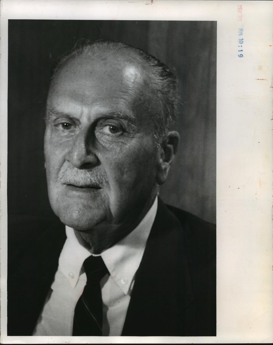 1963. Michael F. Cudahy, son of the founder of Patrick Cudahy, Inc., and board chairman of the meat processing firm became a director in his father's firm in 1908 and assumed the presidency in 1919 after Patrick died. He retired as president in 1960. He died in 1970.