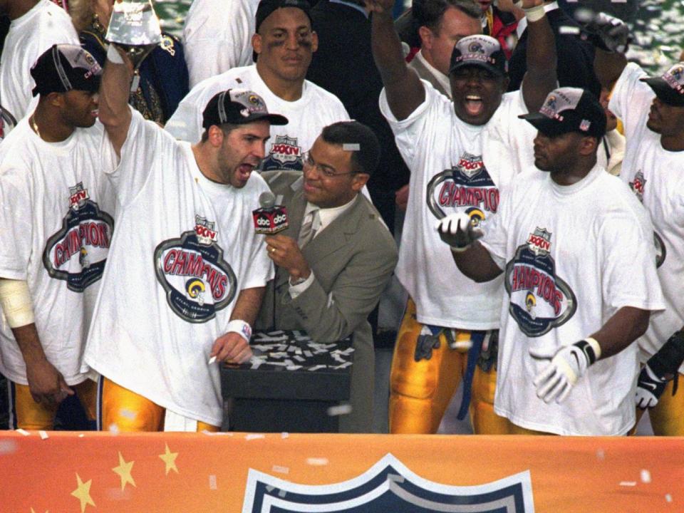 Before picking up the Super Bowl MVP award in the win over Tennessee (Getty)