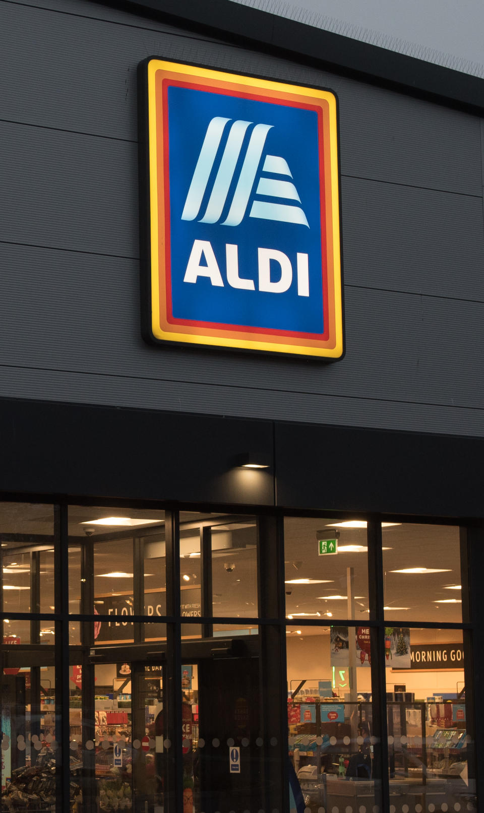 Aldi logo and front of store taken from outside. Source: Getty Images