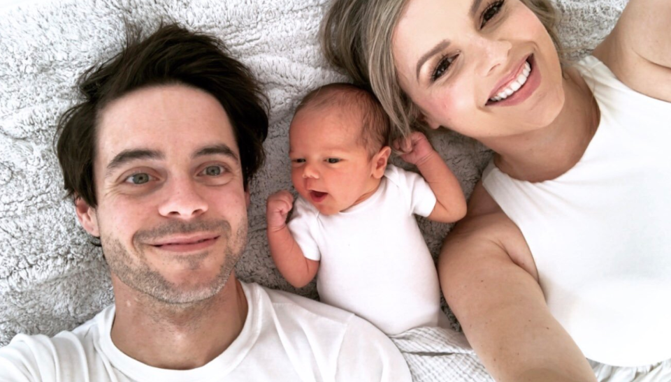 Ali Fedotowsky with her husband and son