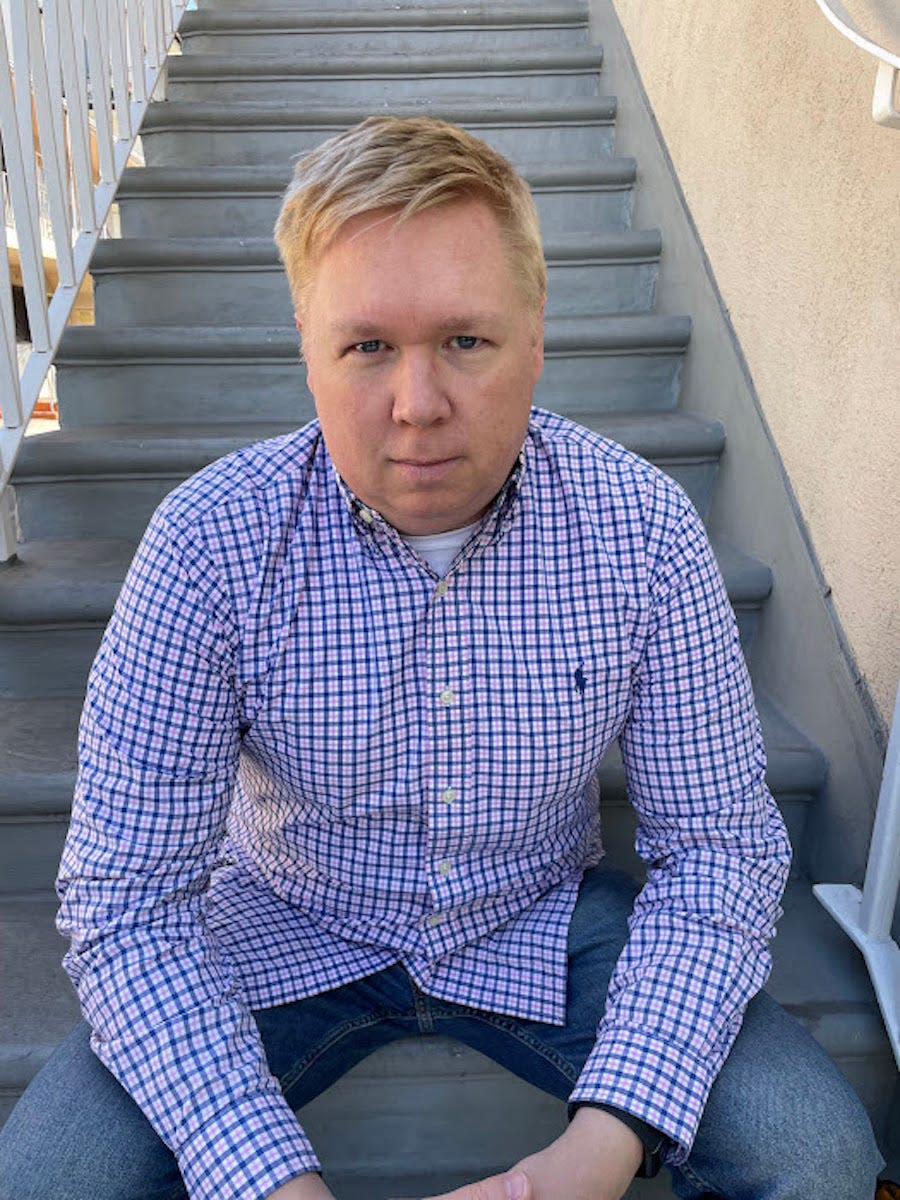 Jeff Palkevich outside his home in West Hollywood, California.