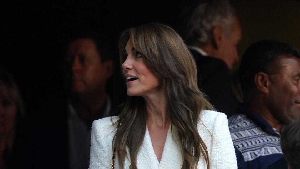 The Princess of Wales in the stands during the Rugby World Cup 2023 quarter-final match at the Stade Velodrome in Marseille, France.