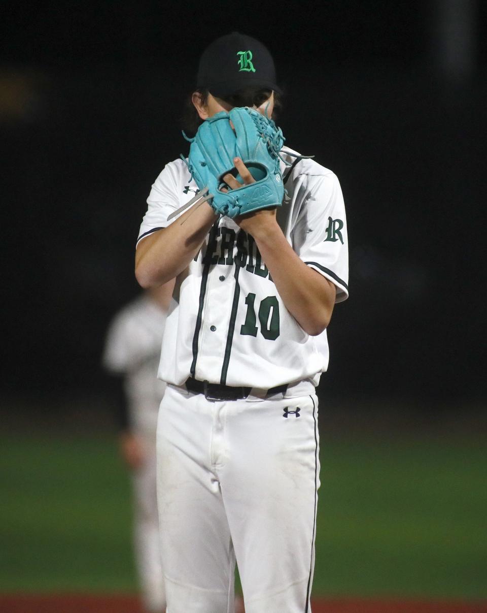 Riverside's Christian Lucarelli prepares to deliver a pitch in the seventh inning against Valley during the first round of the WPIAL 3A Playoffs Thursday evening at Seneca Valley High School.