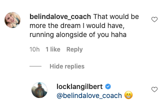 Confidence and companionship coach Belinda Love from Matty J's Bachelor season also popped up in the comments. Photo: Instagram/locklangilbert.