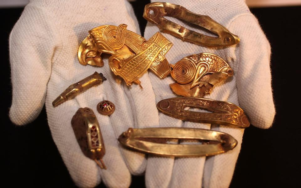 Staffordshire Hoard, the largest collection of Anglo Saxon treasure ever found, in 2009