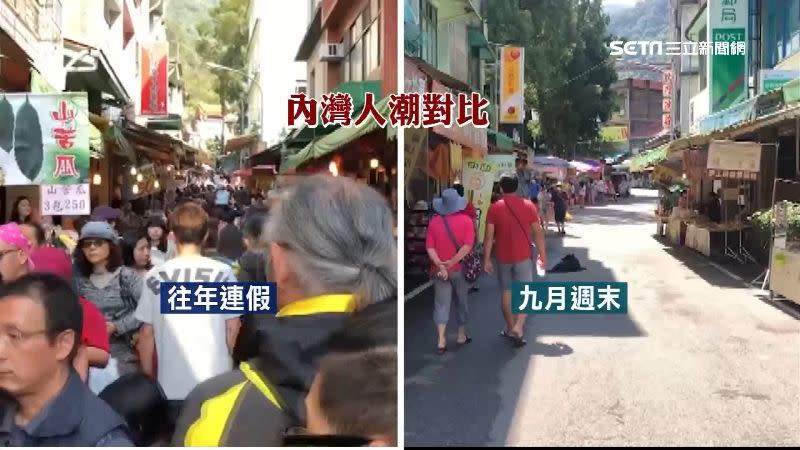 對比過去連假，內灣老街人潮明顯少了許多。