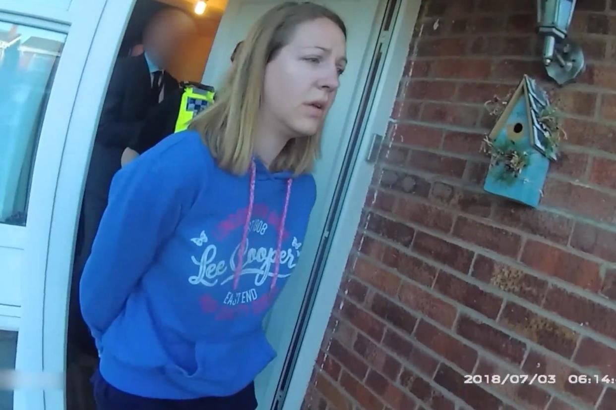 Screen grab taken from body worn camera footage issued by Cheshire Constabulary of the arrest of Lucy Letby (Cheshire Constabulary/PA) (PA Media)