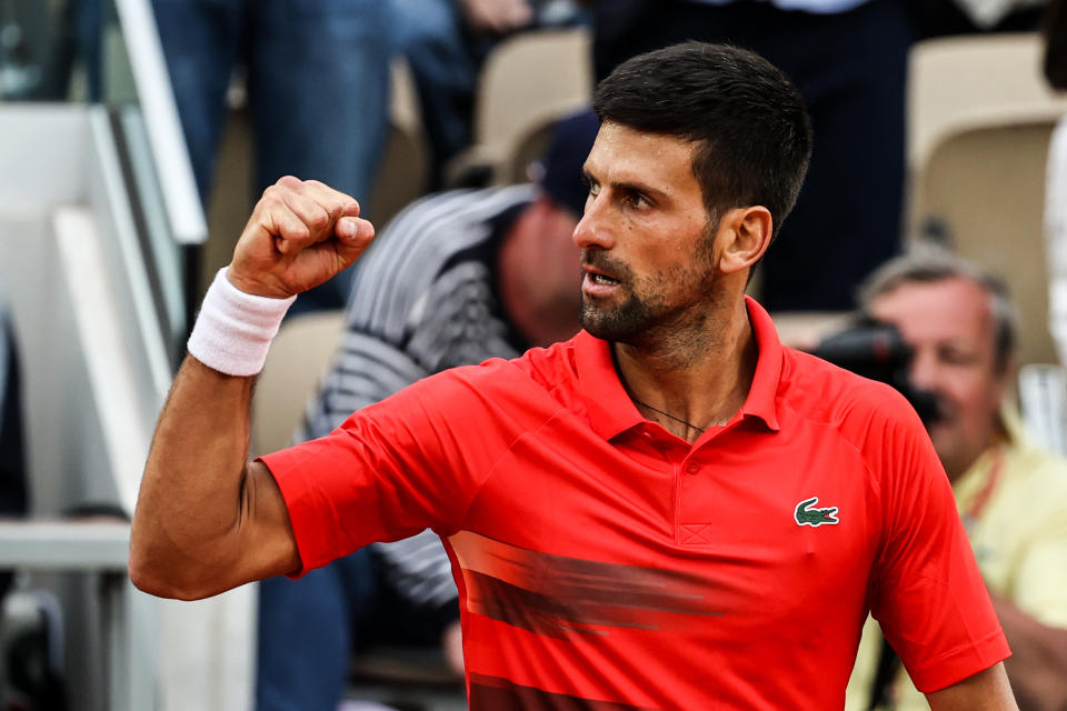 Seen here, Novak Djokovic celebrating his win over Alex Molcan in the second round of the French Open. 