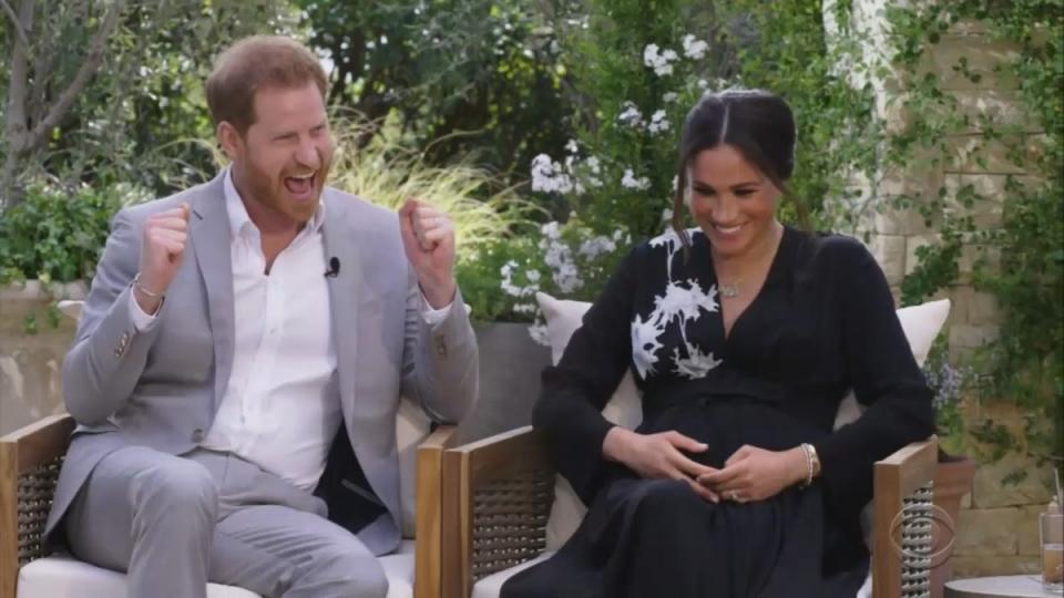 Prince Harry and Meghan, The Duchess of Sussex, in conversation with Oprah Winfrey (Courtesy of Harpo Productions/CBS)