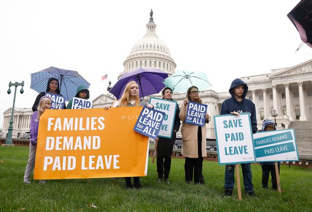 Parents and caregivers call on Congress to include paid family and medical leave in the Build Back Better legislative package during an all-day vigil on Nov. 2. (Photo: Paul Morigi via Getty Images)