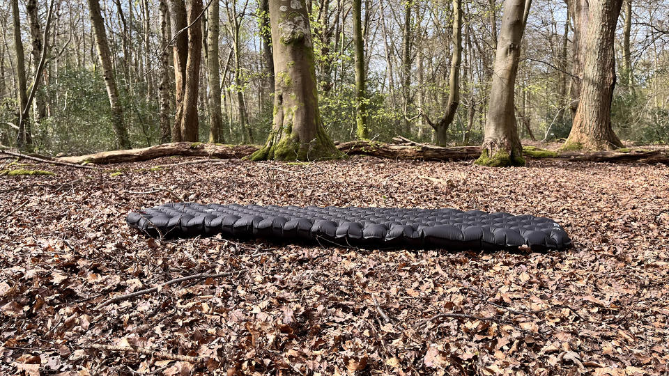 A Zenbivy Ultralight Mattress on a woodland floor.