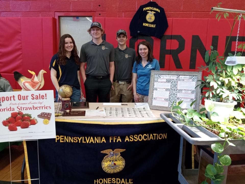 Honesdale High School's Agricultural Program and FFA chapter were represented at the 2024 Wayne County Ag Show hosted by Penn State Extension, held on Feb. 12 at the high school when classes were canceled for Presidents Day. From left are Aurora Dutton, Carter Kennedy, Drew Rutledge and their instructor, Kayla Pohle.