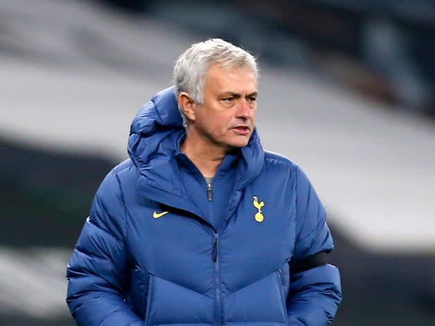 <p>Mourinho looks on from the sidelines</p>POOL/AFP