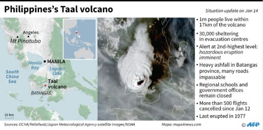 Satellite map of the erupting Taal volcano in the Philippines