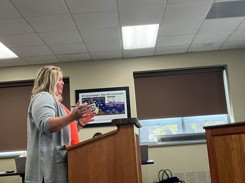 Brown County Tavern League President Tera Hansen talks to the Green Bay Protection and Policy Committee on Monday. The tavern league is talking with city officials about changing liquor license rules during the 2025 NFL draft.