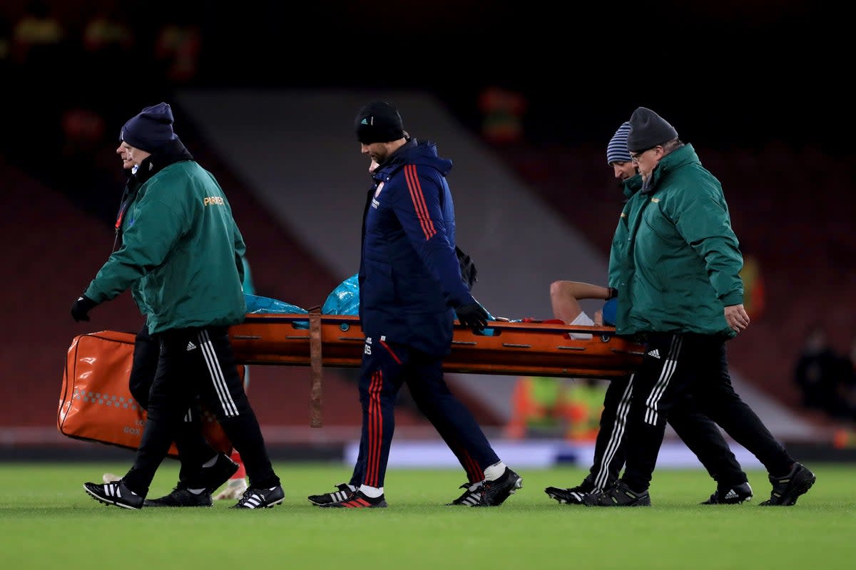 Vivianne Miedema was carried off on a stretcher following an injury at the end of he first half (Bradley Collyer/PA) (PA Wire)