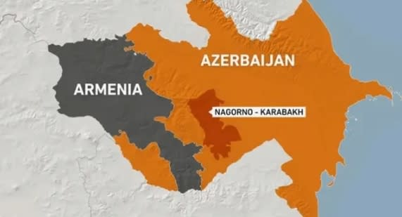 發生衝突的納卡地區，位於亞塞拜然境內，有不少亞美尼亞族在此居住。   圖 : 翻攝自第一軍情