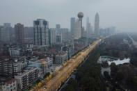 An aerial view shows the nearly empty streets in Wuhan, which the government has effectively sealed off