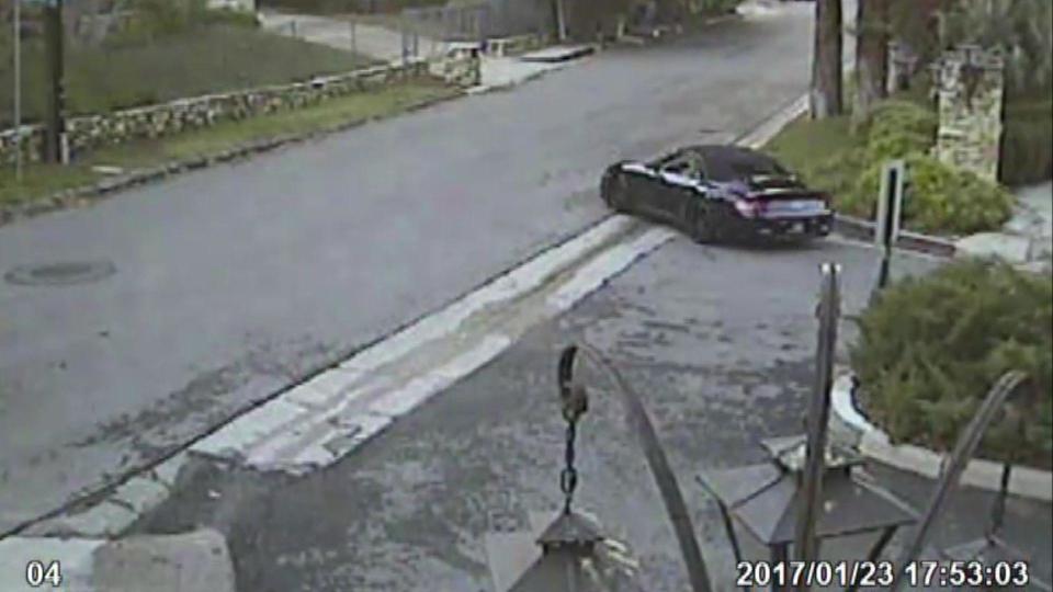 Security camera video shows Fabio Sementilli's Porsche being driven away from his home at 4:53 p.m. on the day of his murder. 