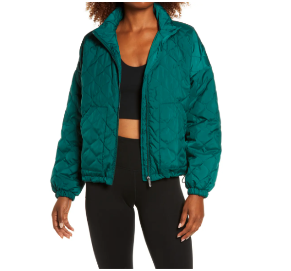 Zella Longline Quilted Bomber Jacket in Green