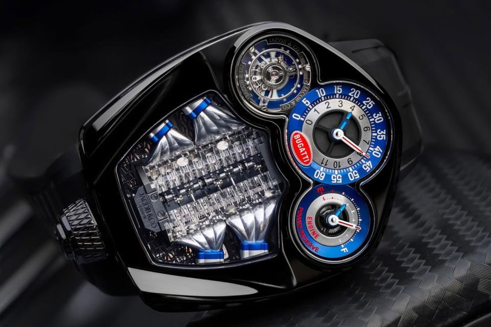 JACOB & CO.最新的Bugatti Tourbillon腕錶，限量150只，定價34萬美元，折合台幣約1,100萬元。