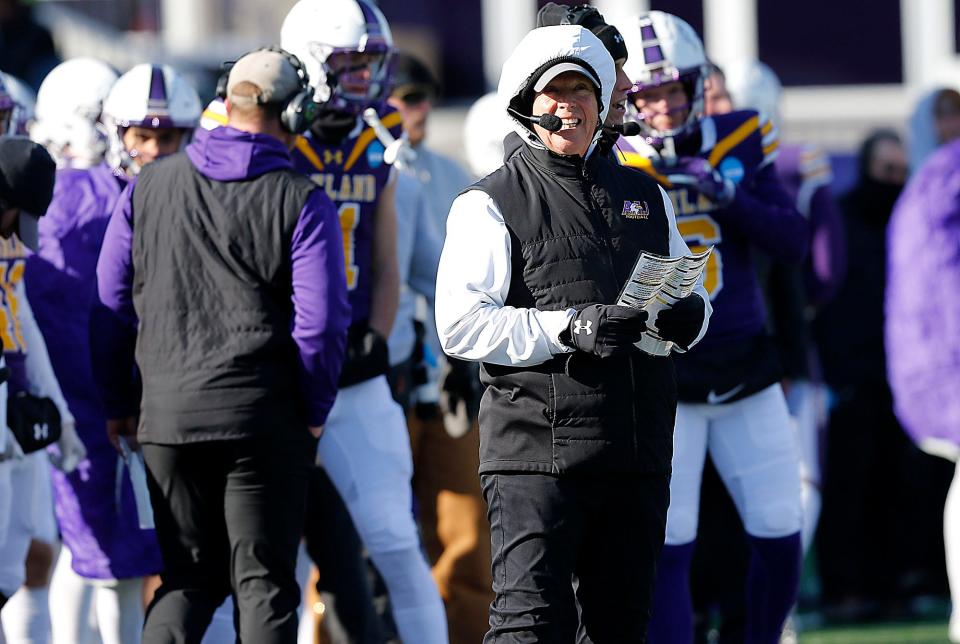 Ashland University's head coach Lee Owens on the sideline against Notre Dame College during their NCAA Division II college football playoff game at Jack Miler Stadium Saturday, Nov. 19, 2022. AU won the game 20-13 to advance to the second round of the NCAA playoffs. TOM E. PUSKAR/ASHLAND TIMES-GAZETTE