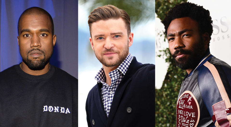 You may be looking at Coachella 2019’s headliners: Kanye West, Justin Timberlake, and Childish Gambino. (Photo: Getty Images)